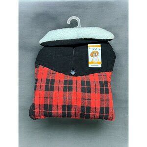 Simply Dog Black Red Buffalo Plaid Jacket Black Corduroy Size L 21 - 24 in NWT